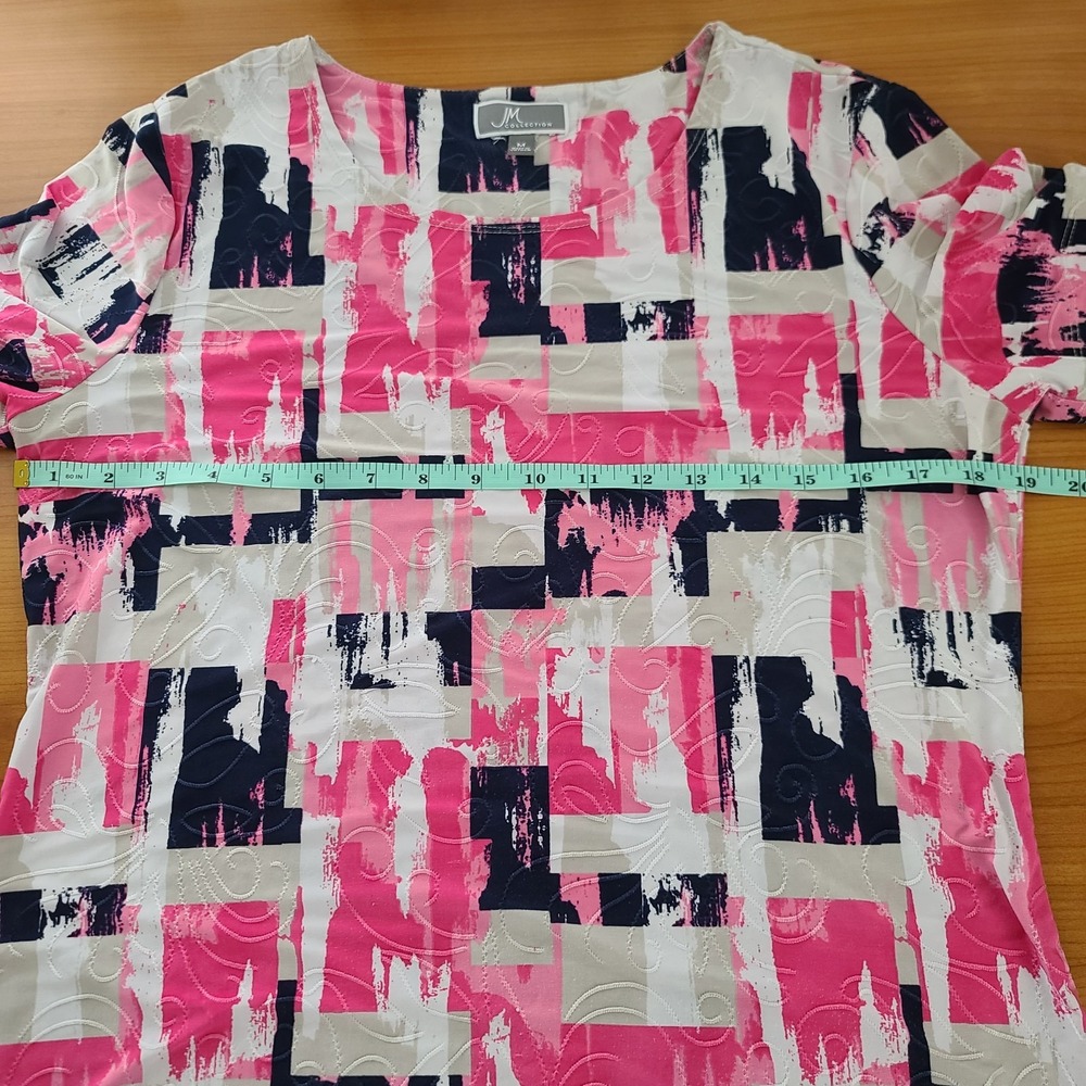 JM Collection‎ Textured Blouse Womens Short Sleeve Stretch Sz M - Picture 4 of 8